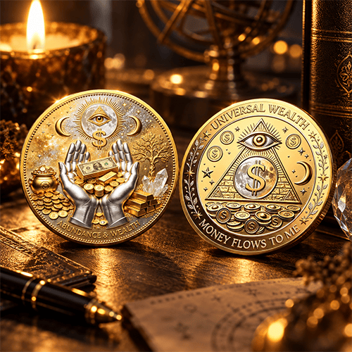 Front and back artwork of Golden Triangle Wealth Coin