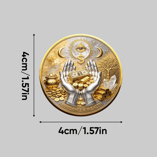 Abundance Wealth Coin dimensions approximately 4cm by 4cm or 1.57 inches