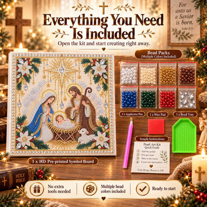 🙏 Christian Pearl Artwork Kit ✨ DIY Faith Craft with Built-In Display Frame