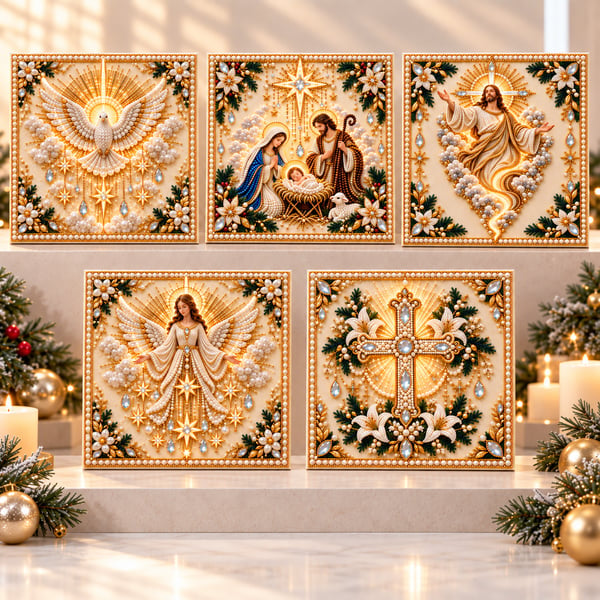 🙏 Christian Pearl Artwork Kit ✨ DIY Faith Craft with Built-In Display Frame