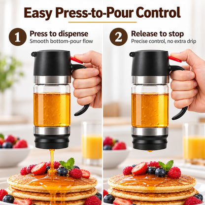 🍯 No-Drip Press-to-Pour Glass Honey Dispenser