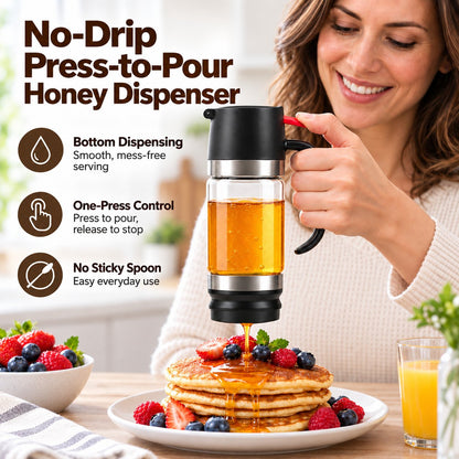 🍯 No-Drip Press-to-Pour Glass Honey Dispenser