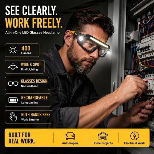 Rechargeable LED Headlamp Glasses – Hands-Free Light with Wave Control