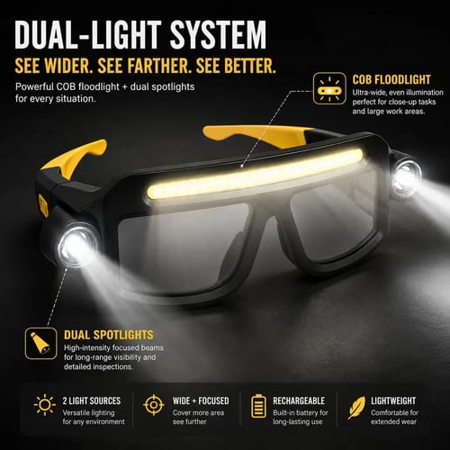 Rechargeable LED Headlamp Glasses – Hands-Free Light with Wave Control