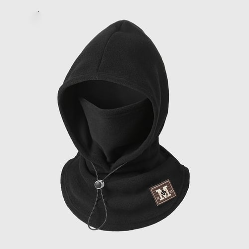 Black one-piece winter mask hat with matching fleece nose and mouth cover