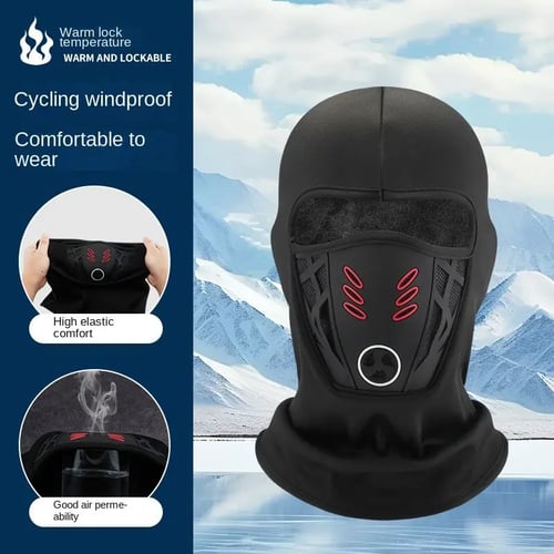 Winter cycling balaclava demonstrating warm head coverage, stretch fit and airflow through the ventilated mask panel