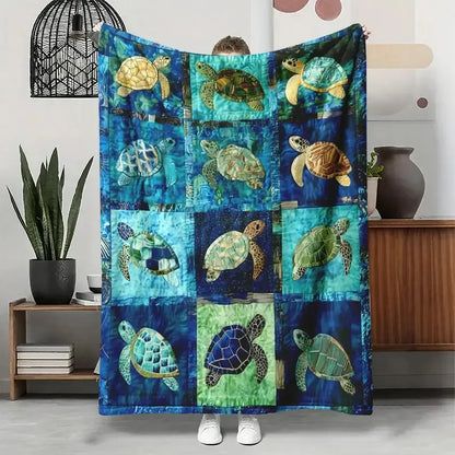 🌊 Sea Turtle Throw Blanket, Ocean Mosaic Patchwork Soft Cover