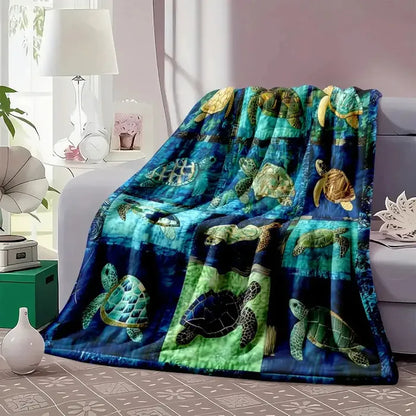 🌊 Sea Turtle Throw Blanket, Ocean Mosaic Patchwork Soft Cover