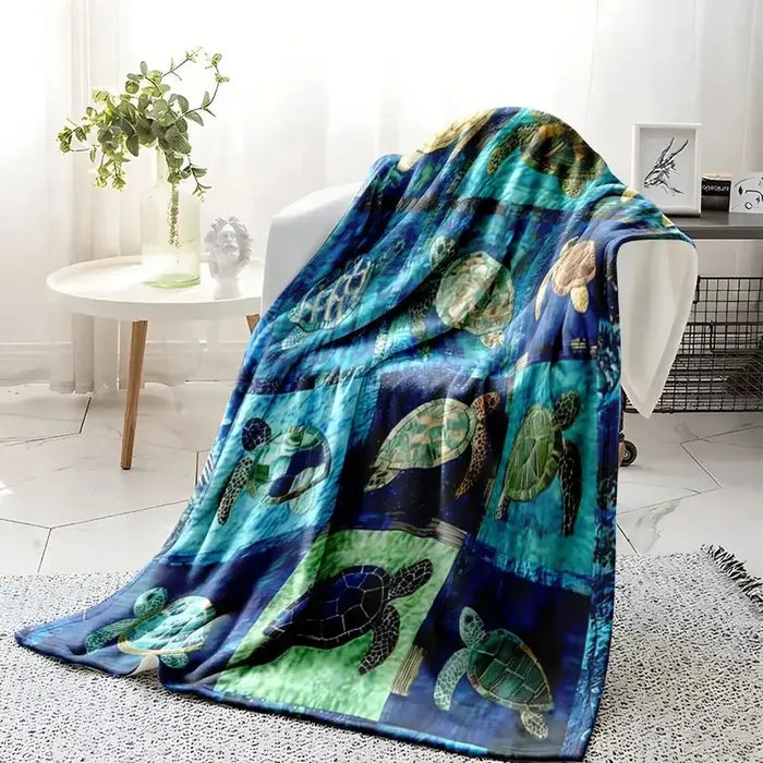🌊 Sea Turtle Throw Blanket, Ocean Mosaic Patchwork Soft Cover