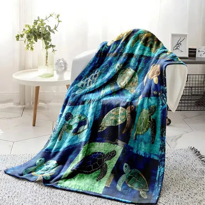 🌊 Sea Turtle Throw Blanket, Ocean Mosaic Patchwork Soft Cover