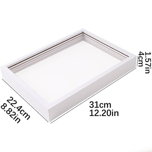 White transparent handprint frame size diagram showing 31 cm height, 22.4 cm width and 4 cm depth