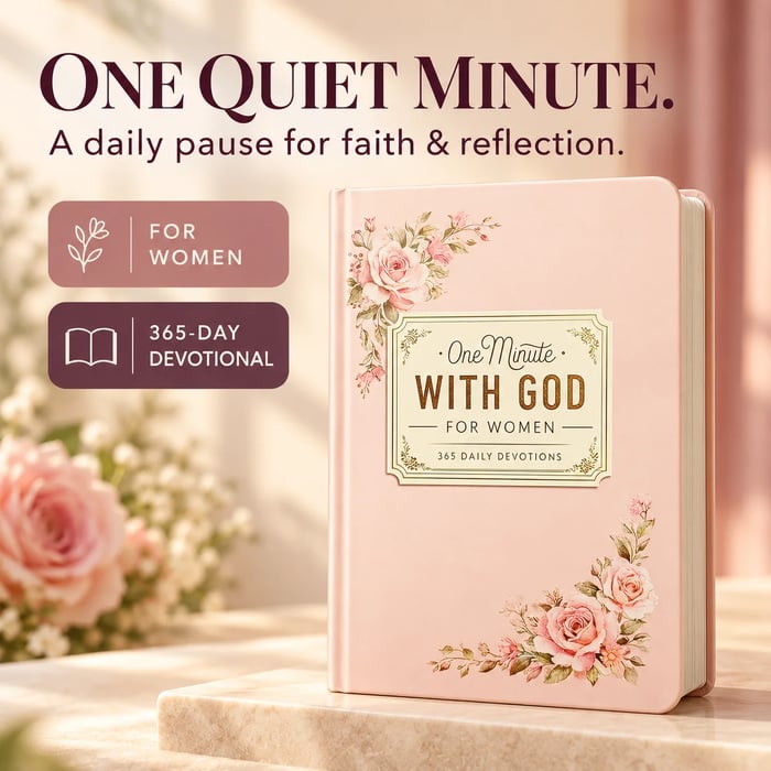 One Minute with God for Women 365-day devotional book with a pink floral cover