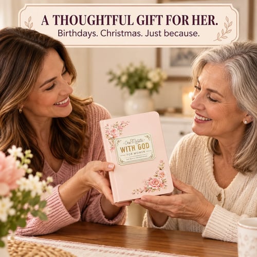 Woman gifting One Minute with God for Women devotional book