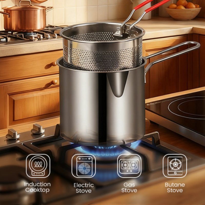 Oil-Saving Mini Fryer Pot with Strainer Basket (4-Pack)