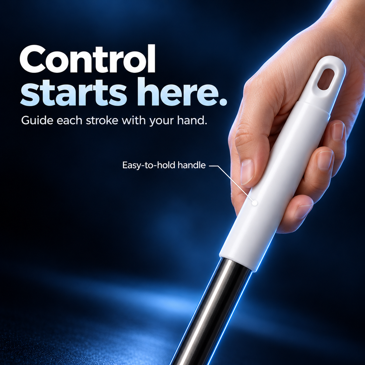 Comfortable manual handle and slim telescopic metal shaft of the cleaning brush