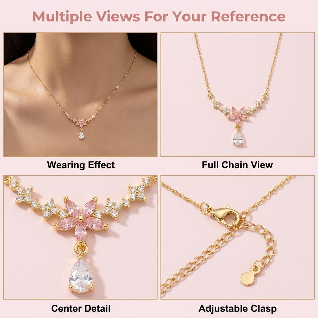 Soft Sparkle Floral Collarbone Necklace – Elegant Titanium Steel Jewelry for Everyday Outfits ✨