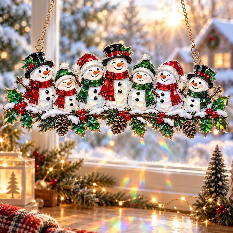 Snowman Family Christmas window hanging