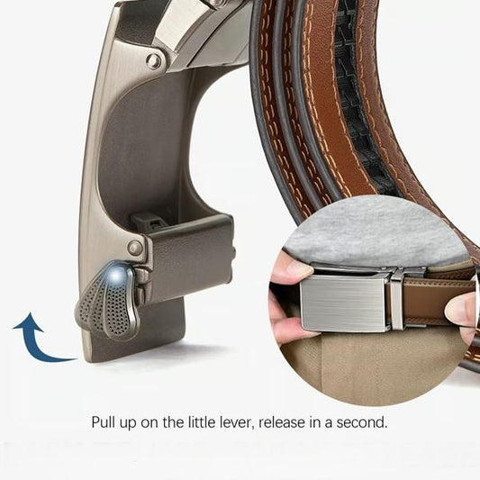 Leather Ratchet Belt With Adjustable Buckle