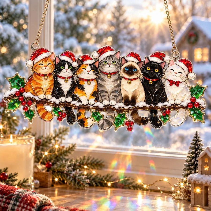 Cats Party Christmas window hanging