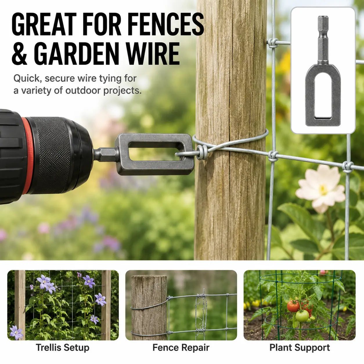 Drill-Powered Wire Twister – Faster Ties for Fences, Rebar & Garden Supports