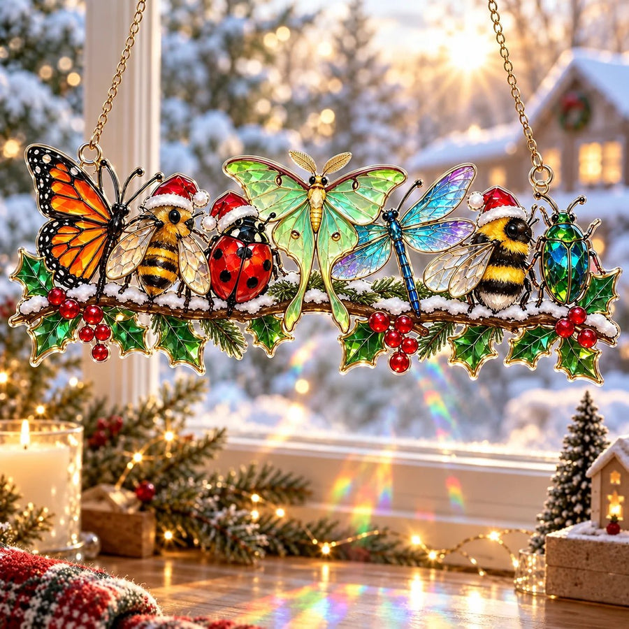 Winter Garden Friends butterfly bee and insect Christmas window hanging