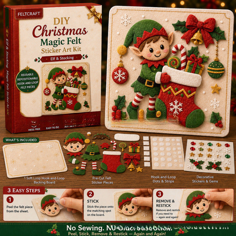 Christmas elf and stocking felt sticker art kit